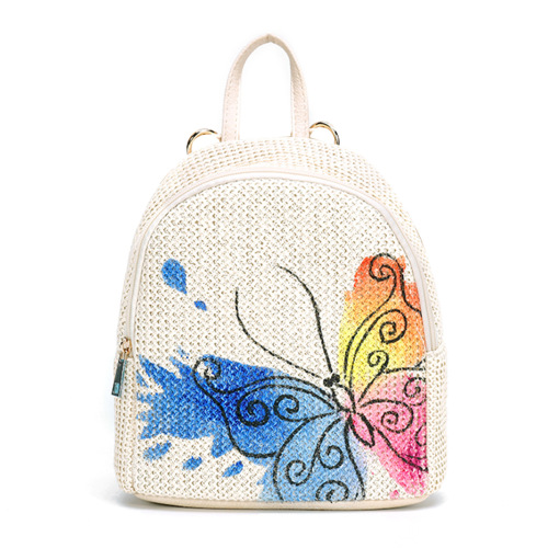 Hand Drawing Weave pp Straw Backpack Bag