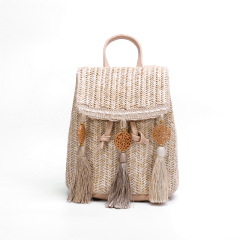 Hand Weave pp Straw Backpack Bag with Tassels