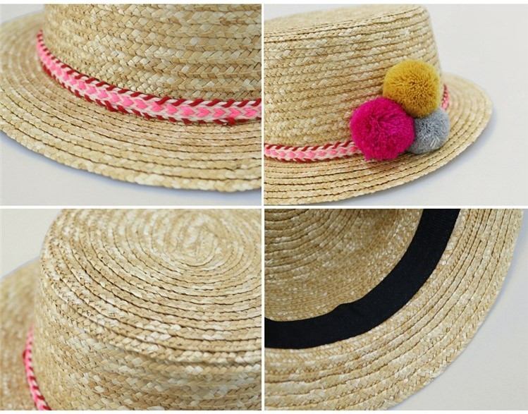 Handmade Straw Hat with Knitted Strap