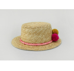 Handmade Straw Hat with Knitted Strap