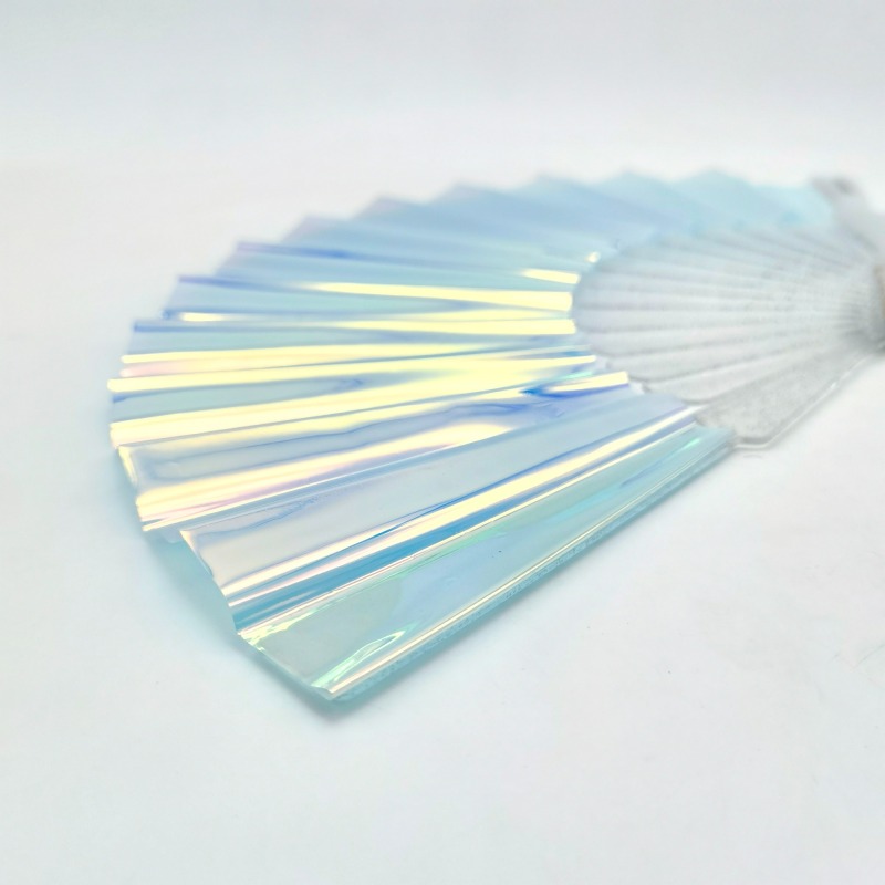 Transparent Handle Iridescent PVC Fans