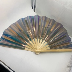 Wood Handle Iridescent Shiny PVC Fans