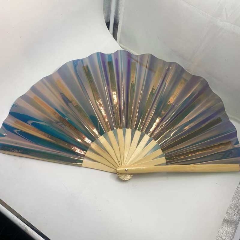 Wood Handle Iridescent Shiny PVC Fans