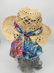 Summer Hand Weaving Straw Sun Hat with Ribbon