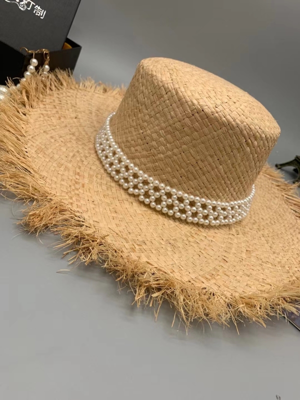 Pearl Strap Summer Hand Woven Straw Sun Hat