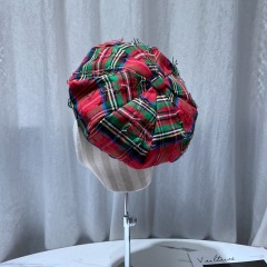 Autumn Winter Shop Mannequin Decoration Tartan Beret Hat