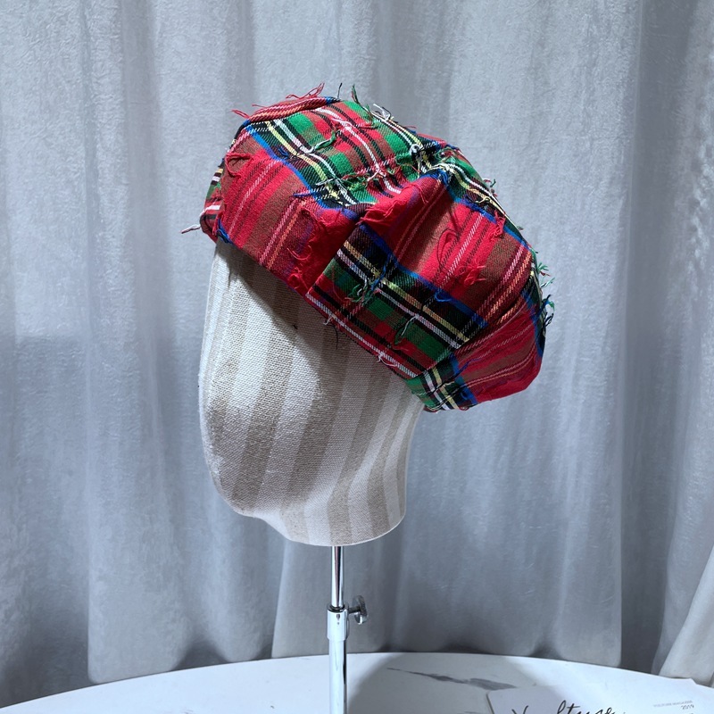 Autumn Winter Shop Mannequin Decoration Tartan Beret Hat