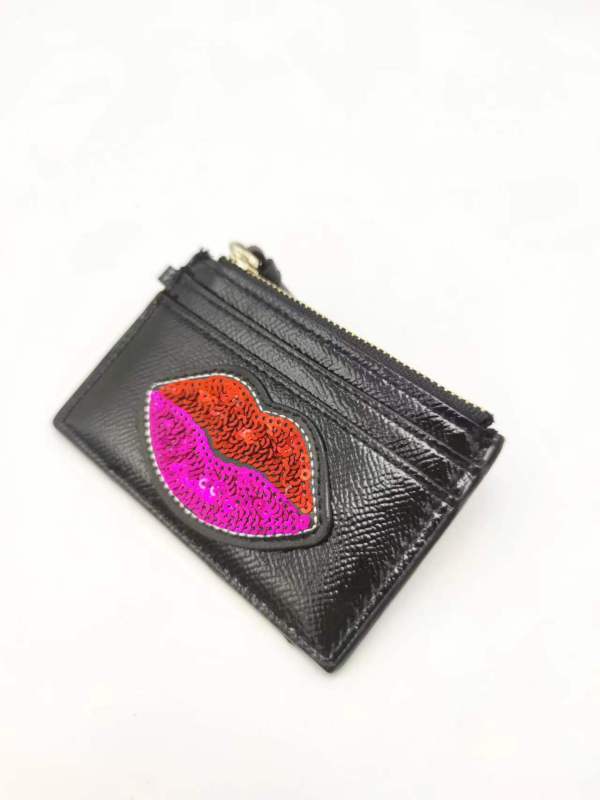 Black PU Pocket Card Holder with Red Lip