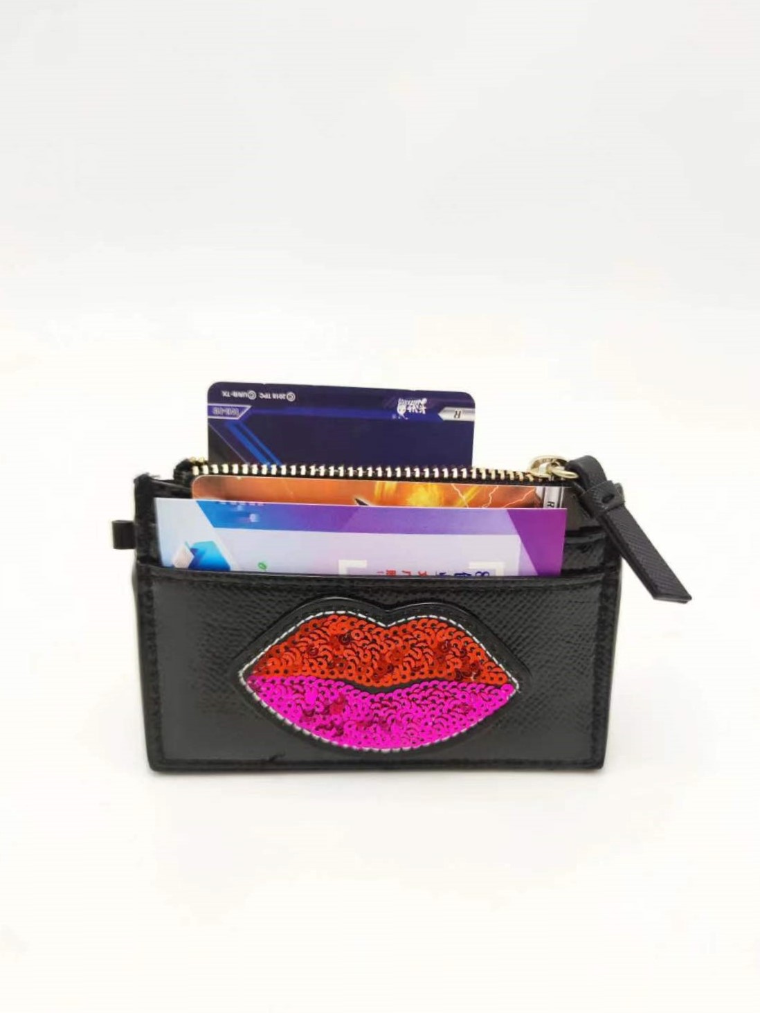 Black PU Pocket Card Holder with Red Lip