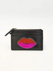 Black PU Pocket Card Holder with Red Lip