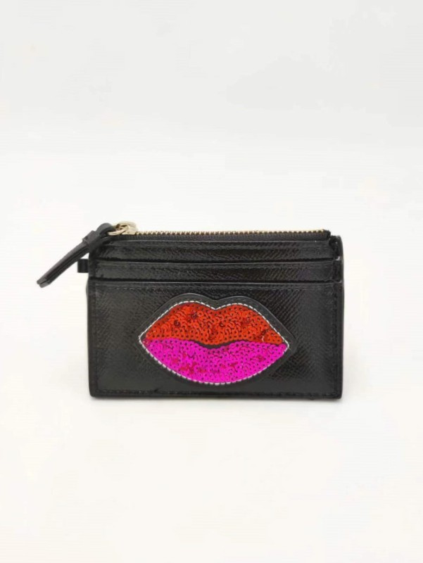 Black PU Pocket Card Holder with Red Lip