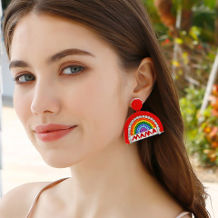 Handbeaded Handmade Beads Diamonds Rainbow MAMA Earrings