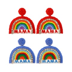Handbeaded Handmade Beads Diamonds Rainbow MAMA Earrings