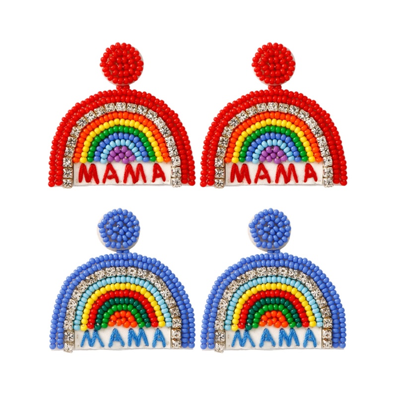 Handbeaded Handmade Beads Diamonds Rainbow MAMA Earrings