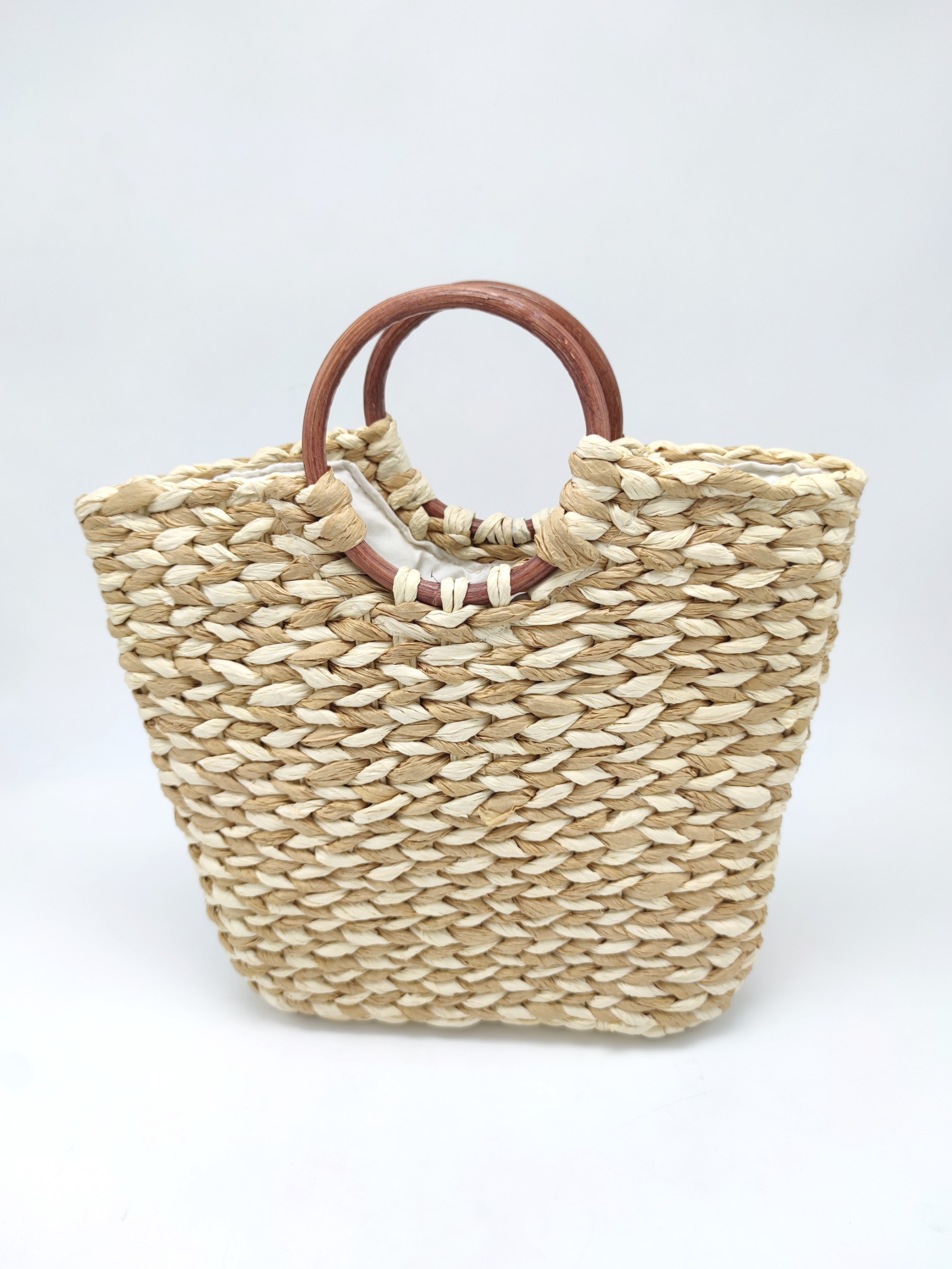 Handmade Paper Straw Bag with Wood Handle,Bags,Shoulder bags