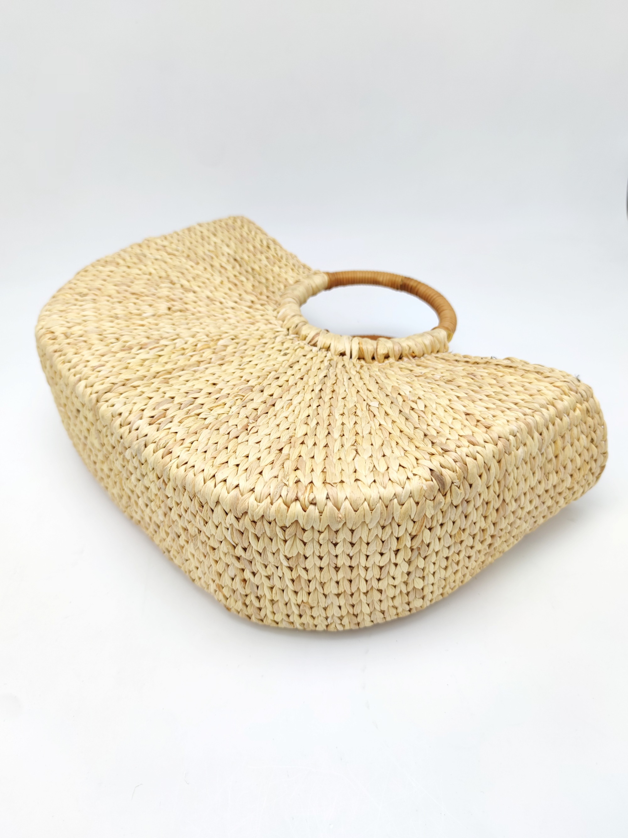 Handmade Natural Straw Bag with Wood Handle
