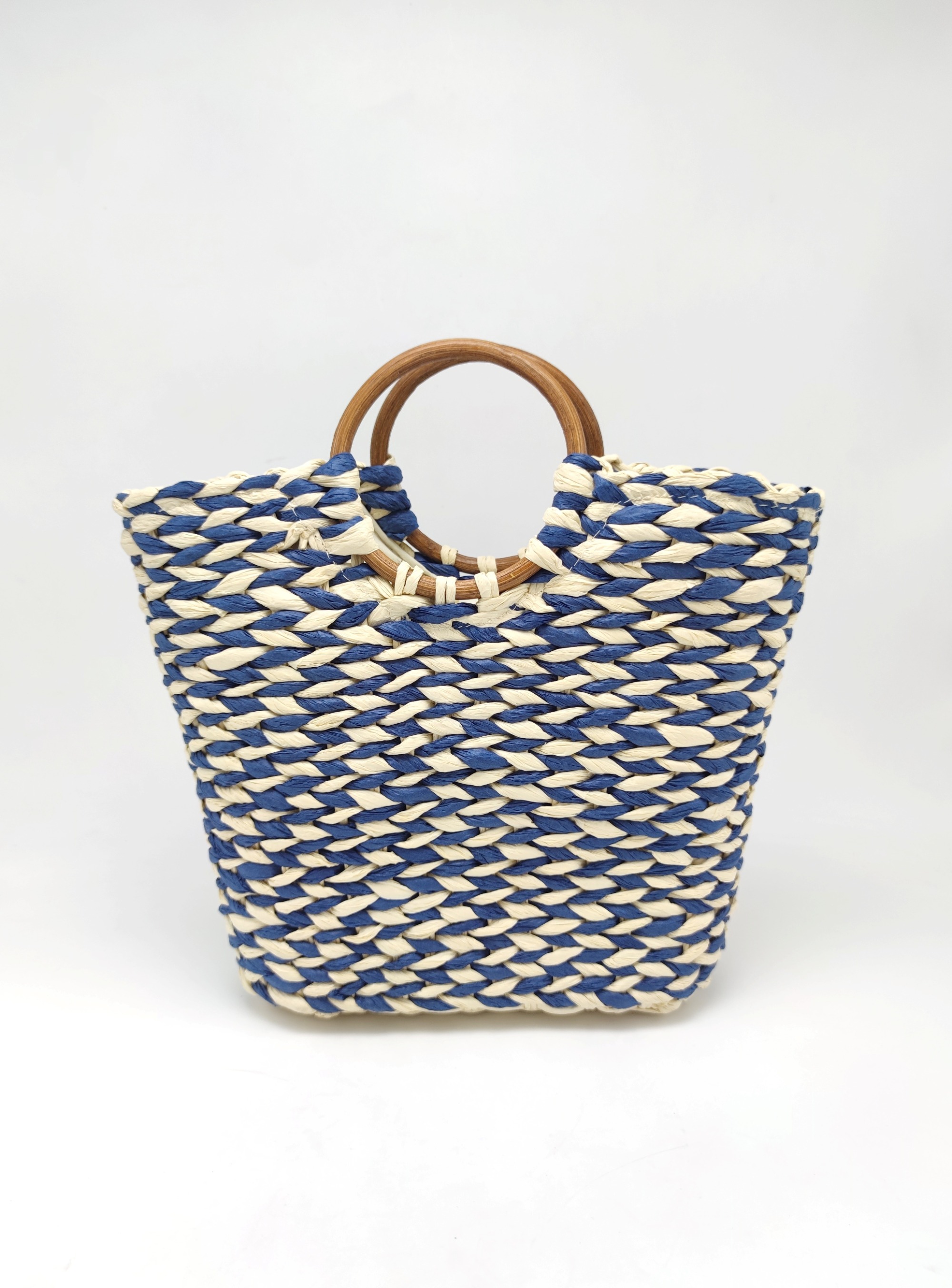 Handmade Paper Straw Bag with Wood Handle,Bags,Shoulder bags