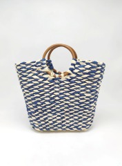 Handmade Paper Straw Bag with Wood Handle