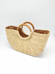 Handmade Natural Straw Bag with Wood Handle