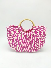 Handmade Paper Straw Bag with Bamboo Handle
