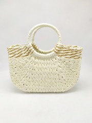 Handmade Paper Straw Bag with Gold Threads