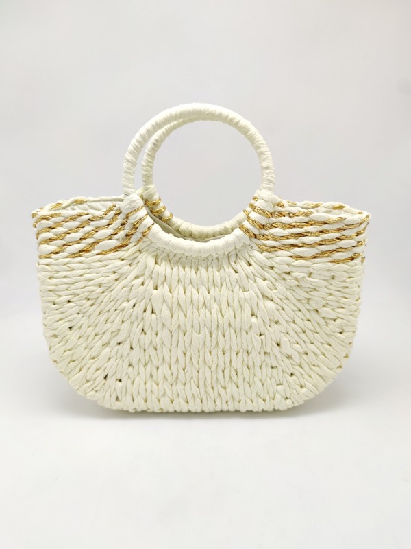 Handmade Paper Straw Bag with Gold Threads,Bags,Shoulder bags