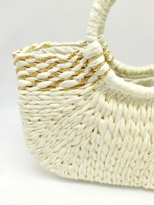 Handmade Paper Straw Bag with Gold Threads