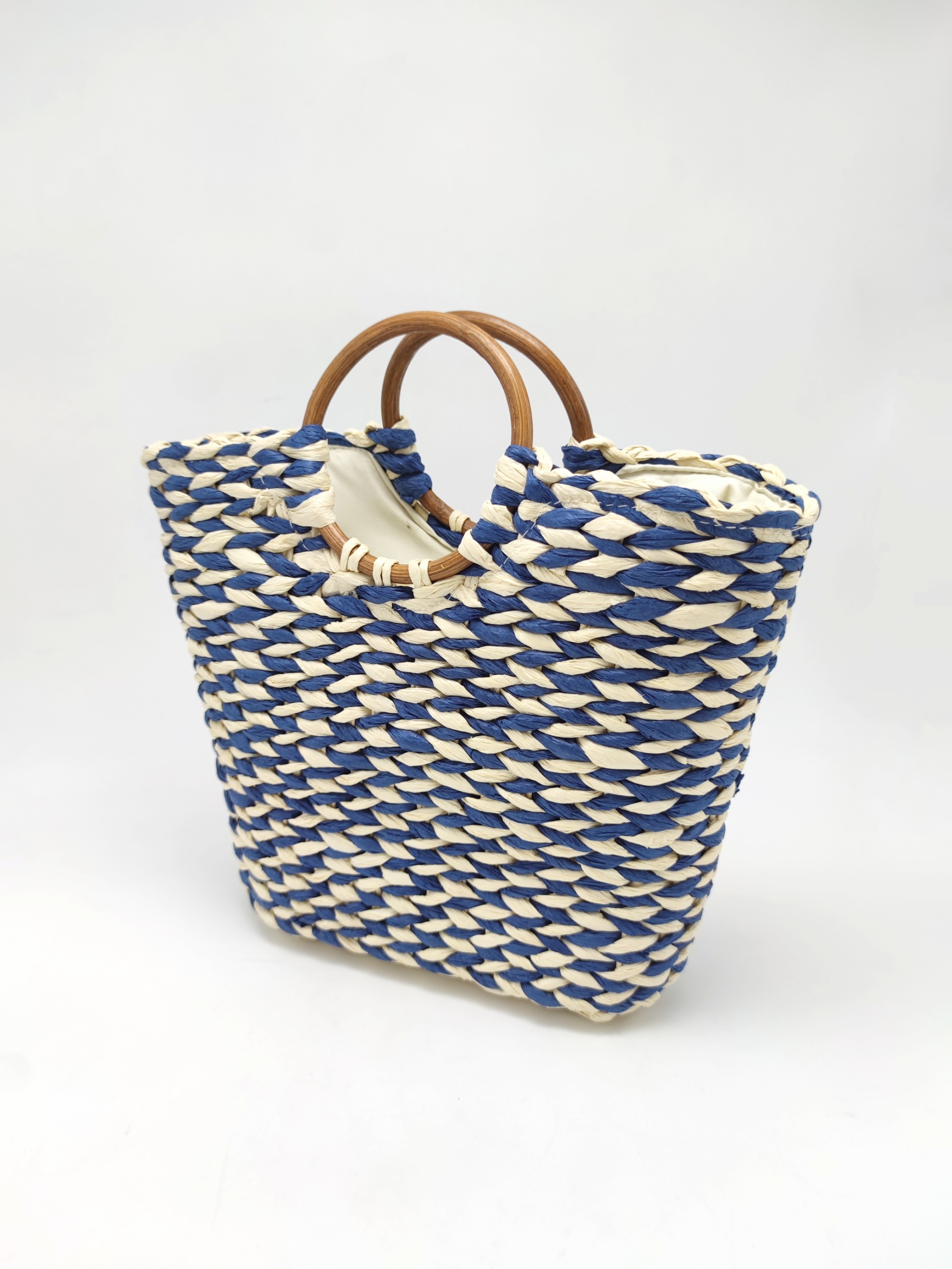 Handmade Paper Straw Bag with Wood Handle,Bags,Shoulder bags