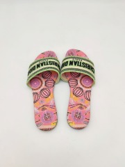 Printed PU Leather Bottom Slipper with Custom Embroidery