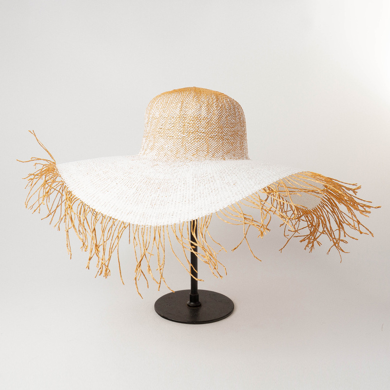 Handmade Paper Straw Beach Hat with Trimming