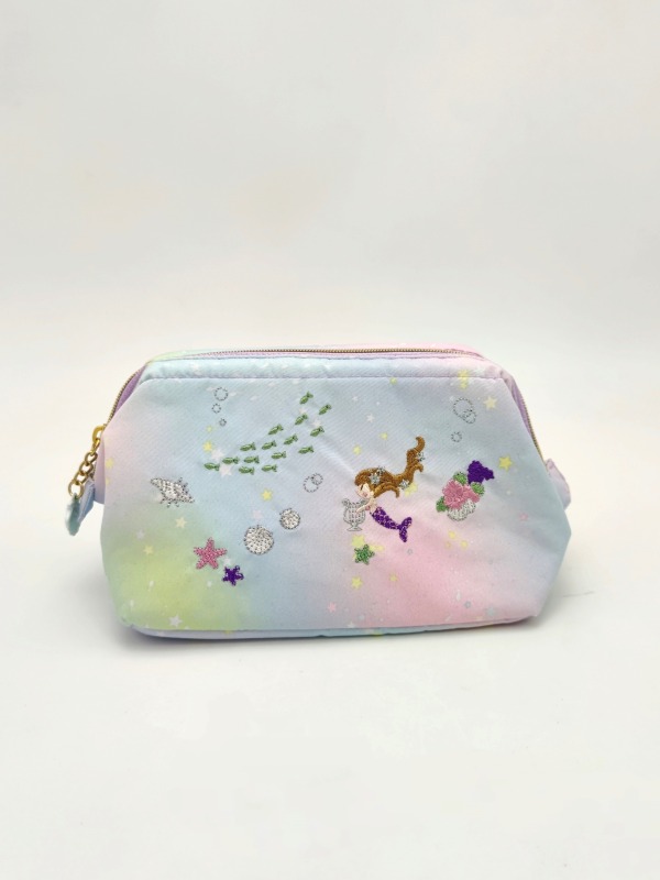 Embroidery Colorful Beach Mermaid Shell Cosmetic Bag