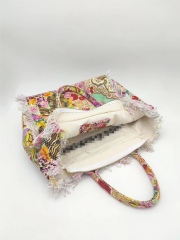 Printing Cotton Canvas Beach Bag Handmade Fringe