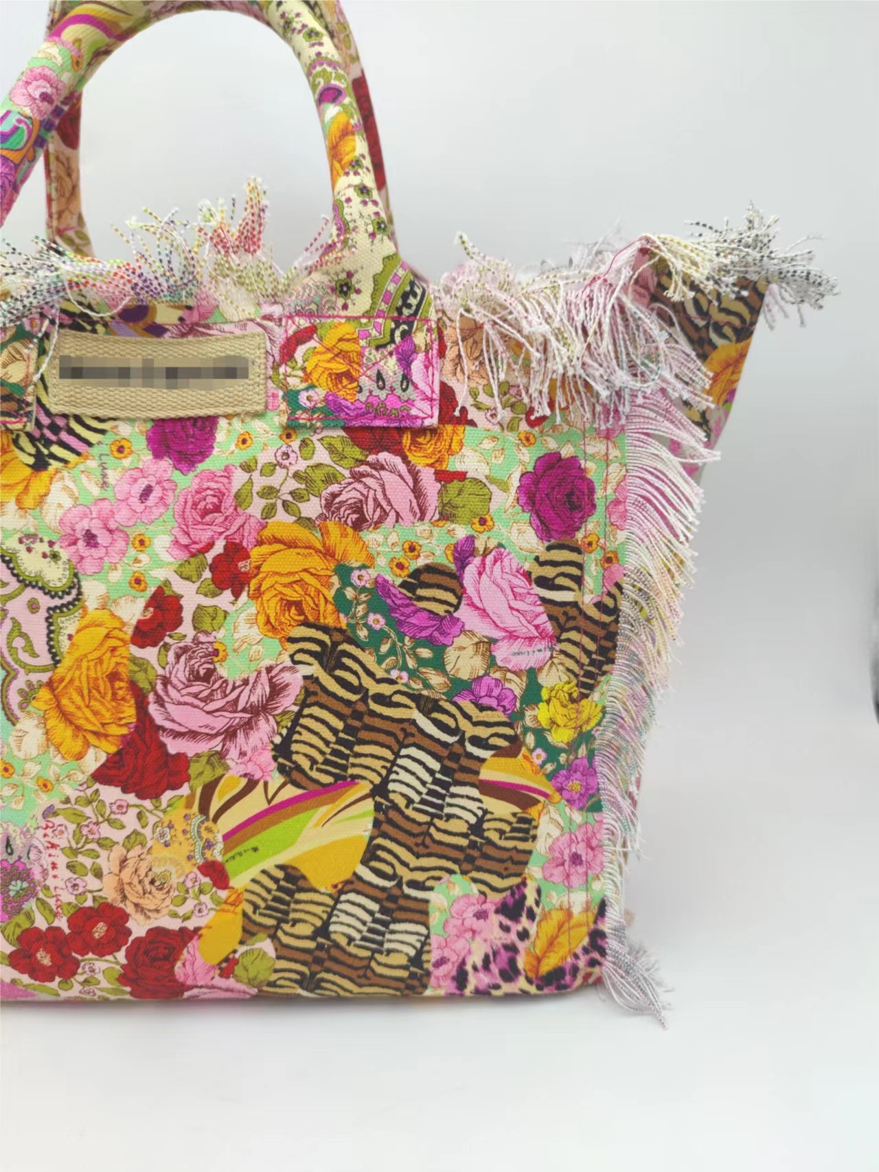 Printing Cotton Canvas Beach Bag Handmade Fringe