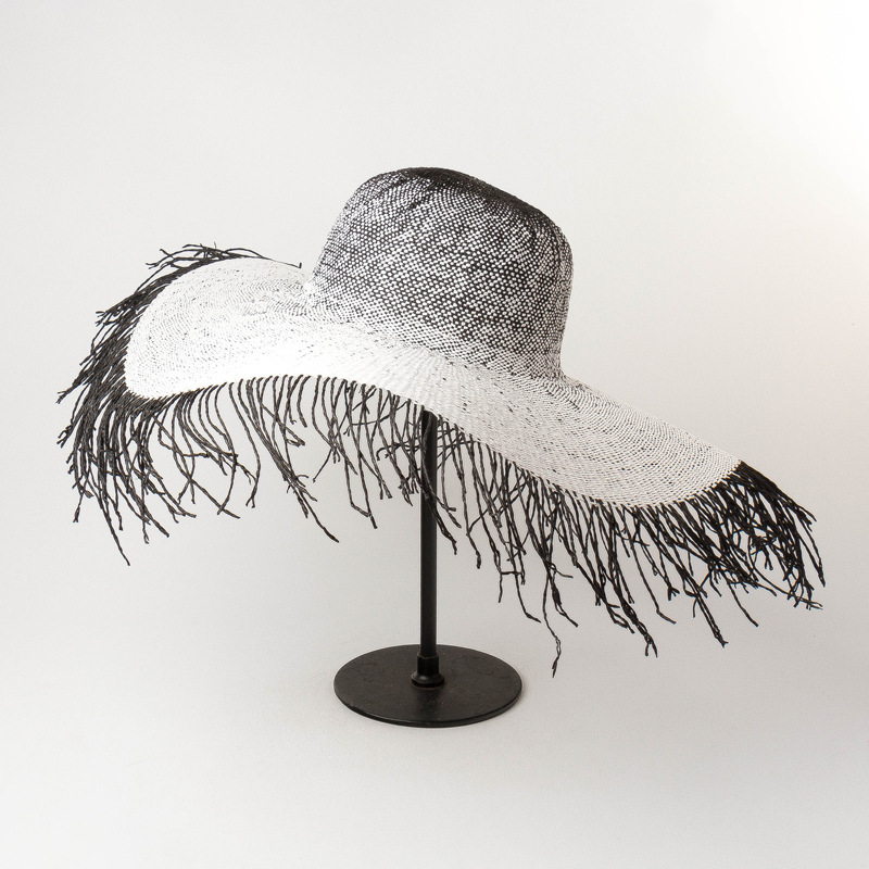 Handmade Paper Straw Beach Hat with Trimming