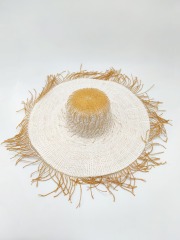 Handmade Paper Straw Beach Hat with Trimming