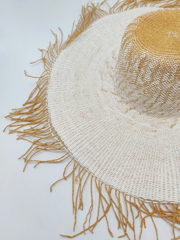 Handmade Paper Straw Beach Hat with Trimming