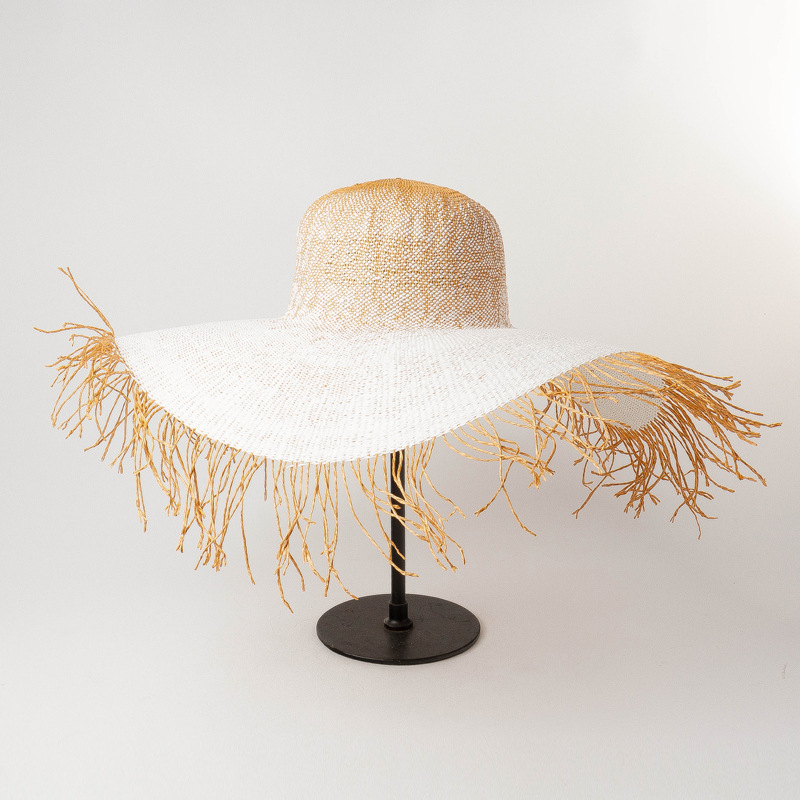 Handmade Paper Straw Beach Hat with Trimming