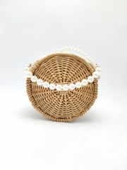 Handmade Natural Straw Bag with Wood Handle