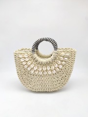Handmade Natural Straw Bag with Wood Handle