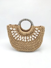 Handmade Natural Straw Bag with Wood Handle