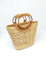 Handmade Natural Straw Bag with Wood Handle