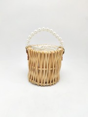 Handmade Natural Straw Bag with Wood Handle