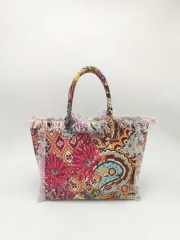 Printing Cotton Canvas Beach Bag Handmade Fringe