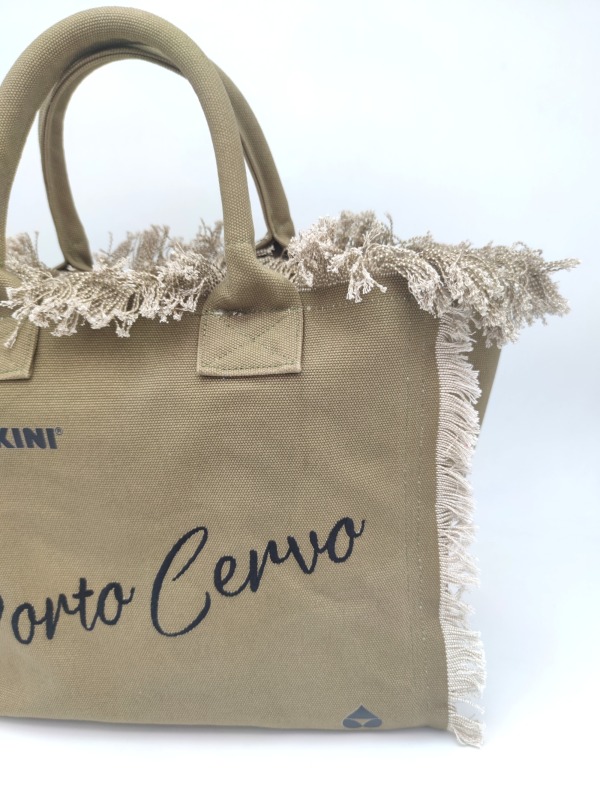 Army Green 100% Cotton Canvas Tote Bag With Fringe&Embroidery Olive Drab