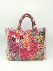 Custom Printing Cotton Canvas Beach Bag With Fringe