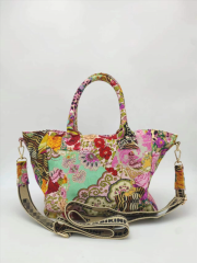 Colorful Printing Cross Body Strap Cotton Canvas Small Tote Bag