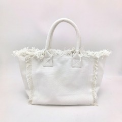 Custom Cotton Canvas Bag Beach Handbag With Handmade Fringe