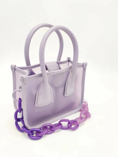 Fashional Summer Jelly Purple Handbag Pouch with Chain Strap