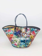 Handmade Digital Printing Fabric Natural Wheat Straw Bag Beachbag