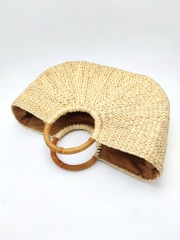 Handmade Natural Straw Bag with Wood Handle
